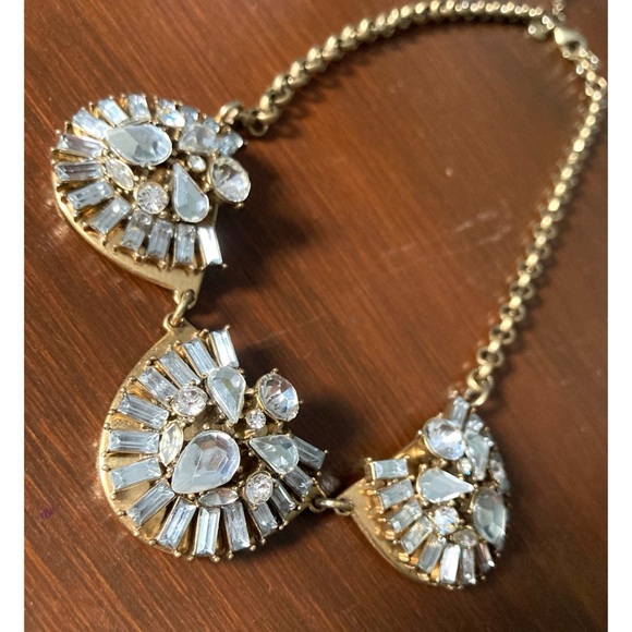 RELISTED J. Crew Art Deco Style Rhinestone Statement Necklace Antique Goldtone - Picture 11 of 12